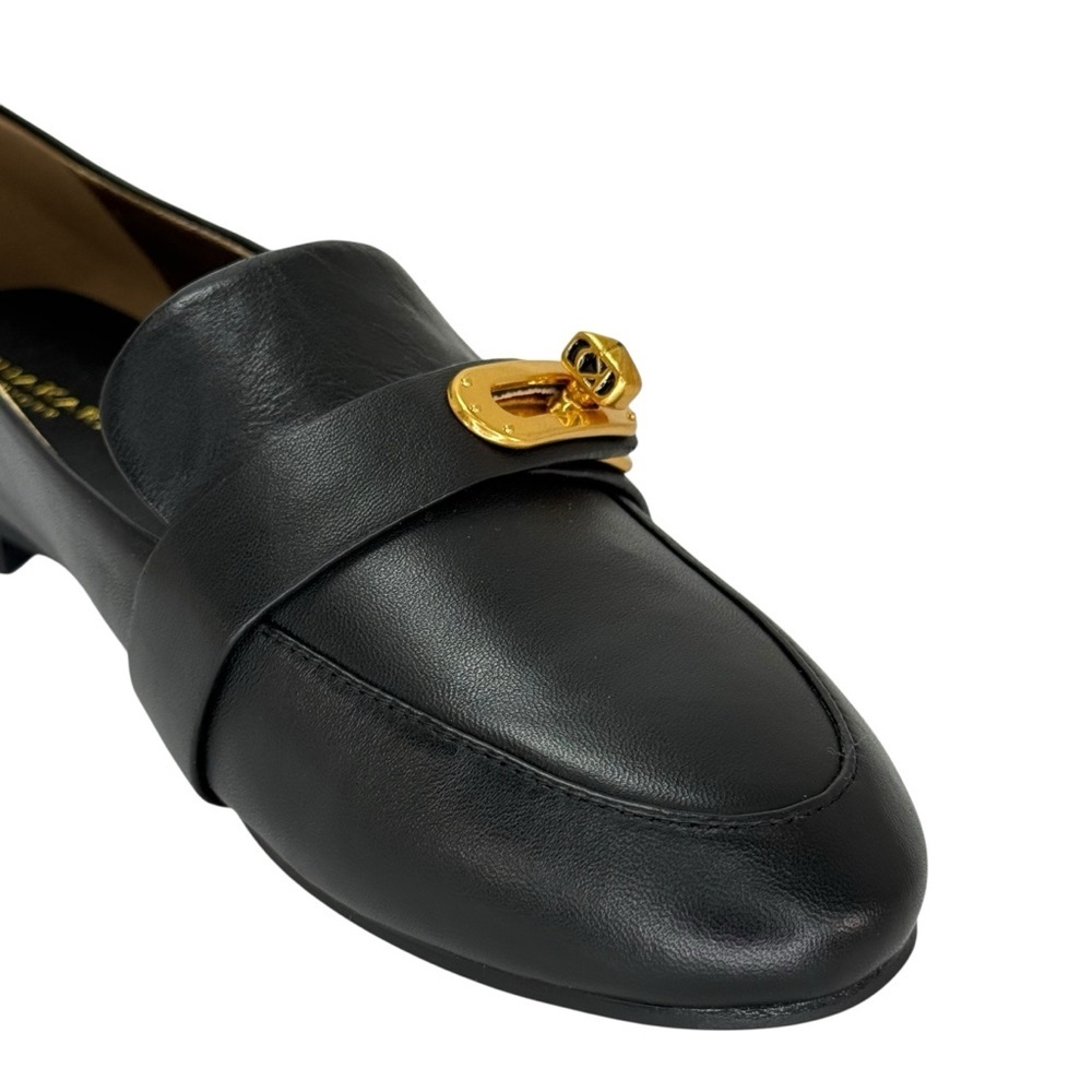 Donna Karan Thompson Black Leather Turnbuckle Womens Loafers Size 6M - Picture 9 of 13